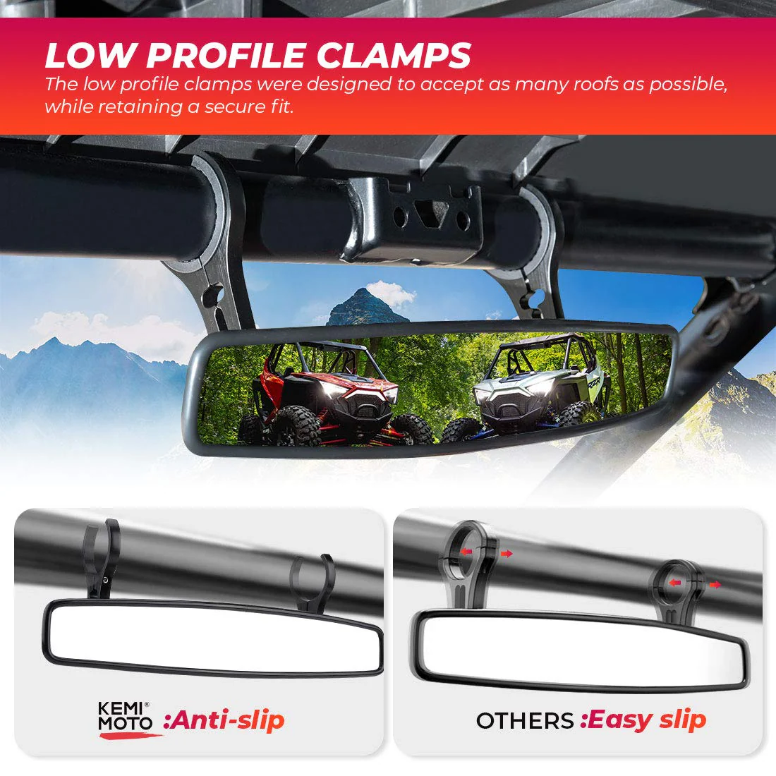 15" UTV Race Convex Center Mirror with 3/4 1.75" or 2" Clamps - Image 4