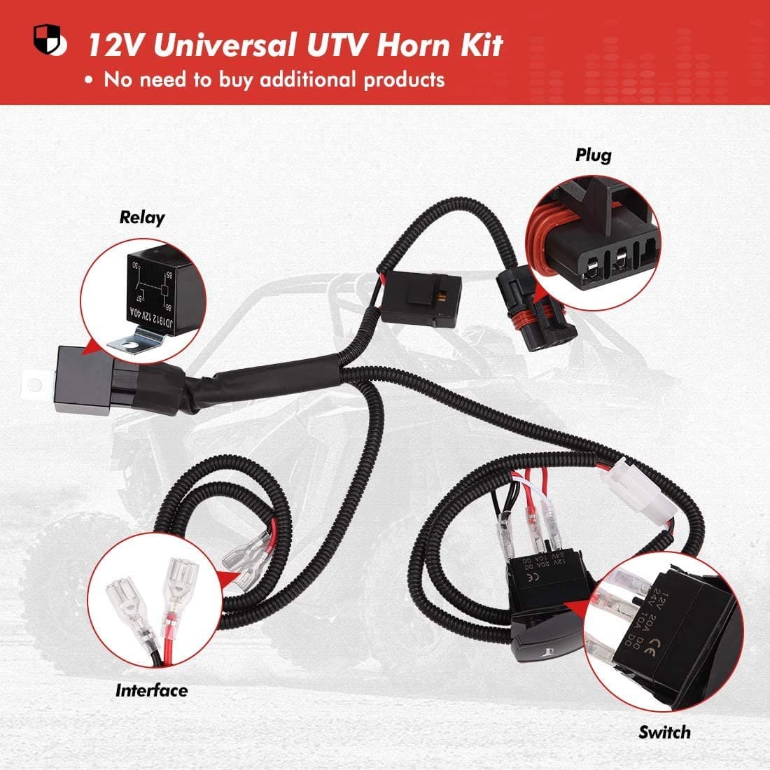 UTV Universal Horn Kit with Rocker Switch 12V - Image 7